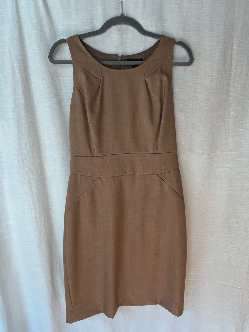 J. Crew Tan Sleeveless Classic Preppy 100% Wool Midi Sheath Dress with Pockets